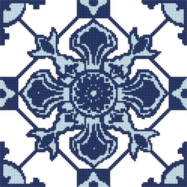 하프톤 다채로운 완벽 한 복고풍 패턴 블루 체크 만화경 — 스톡 벡터