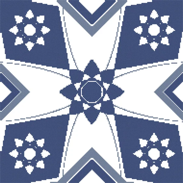 Meio-tom colorido sem costura padrão retro azul flor quadrado geom — Vetor de Stock