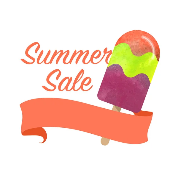 Colorful watercolor texture vector popsicle summer sale promotio — Stock Vector