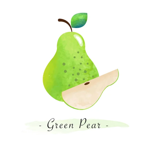 Πολύχρωμο ακουαρέλα υφή διάνυσμα υγιή φρούτα πράσινο αχλάδι — Διανυσματικό Αρχείο
