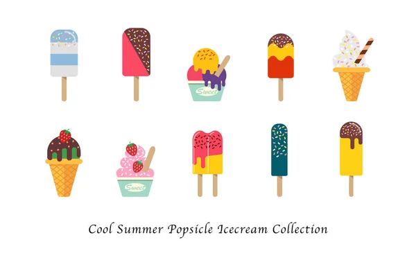 Fresco verano helado helado dulce colorido postre colección — Vector de stock