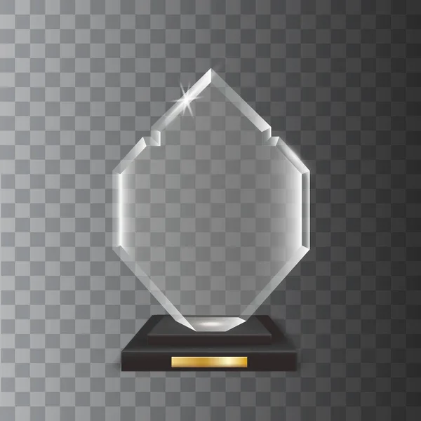 Premio per il trofeo in vetro acrilico vettoriale vuoto realistico trasparente — Vettoriale Stock