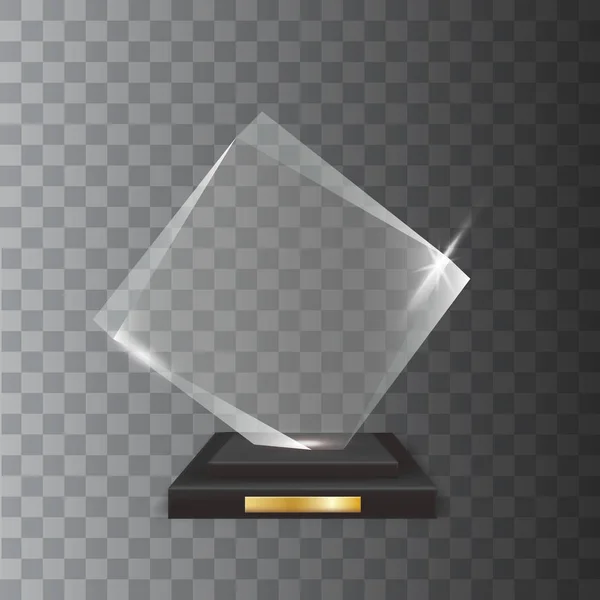Transparente realista en blanco Vector acrílico trofeo de vidrio Premio — Archivo Imágenes Vectoriales