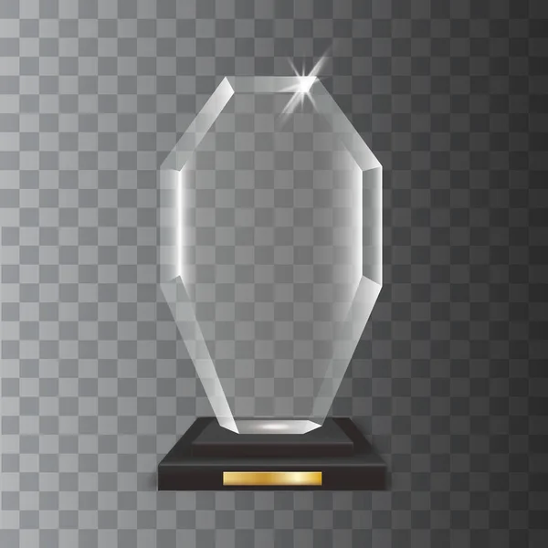 Transparente realista en blanco Vector acrílico trofeo de vidrio Premio — Archivo Imágenes Vectoriales