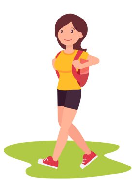 Çizgi film karakteri tasarım genç kız öğrenci WHI gitmek hiking