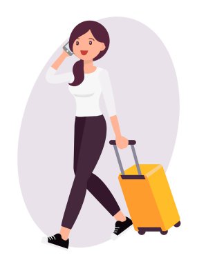 Çizgi film karakter tasarımı kadın konuşmak lu ile telefon seyahat