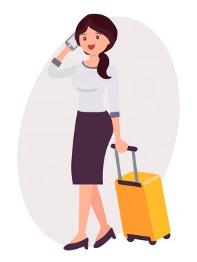 Çizgi film karakter tasarımı kadın konuşmak lu ile telefon seyahat