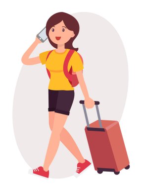 Çizgi film karakter tasarımı kadın konuşmak lu ile telefon seyahat