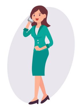 Çizgi film karakteri tasarım akıllı telefon üzerinde kadın kadın konuşmak ha