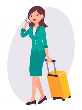 Çizgi film karakter tasarımı kadın konuşmak lu ile telefon seyahat