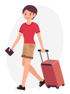 Çizgi film karakteri tasarım erkek seyahat Bagaj pasaportu ile