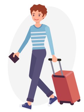 Çizgi film karakteri tasarım erkek seyahat Bagaj pasaportu ile