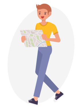 Karikatür karakter tasarım erkek izlemek için baktığını harita