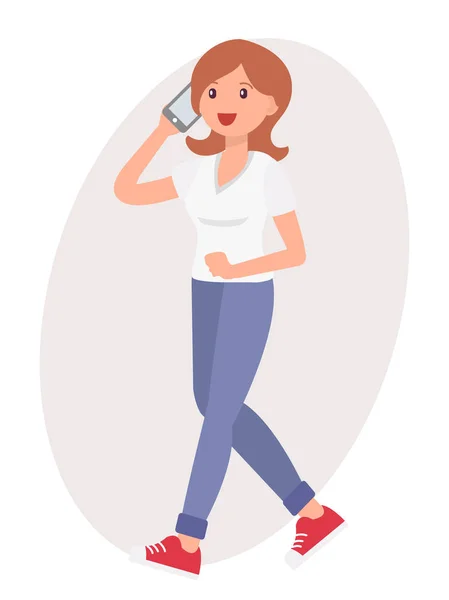Dessin animé personnage conception femme parler sur le téléphone intelligent ha — Image vectorielle