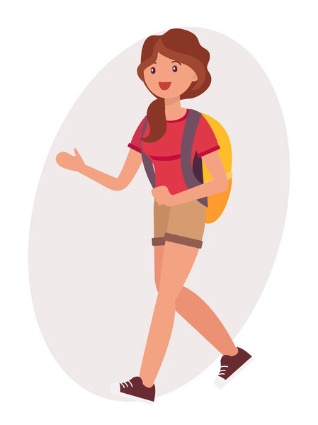 Мультфильм дизайн женский стоять с приветственным жестом
