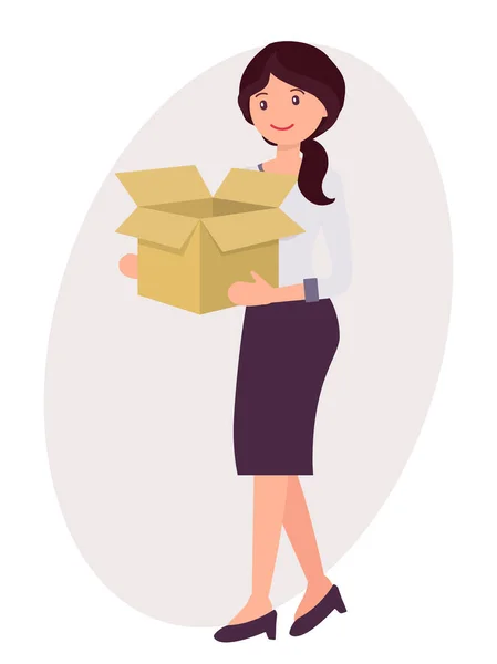 Мультфильм женщины несут пустую бумажную коробку с — стоковый вектор