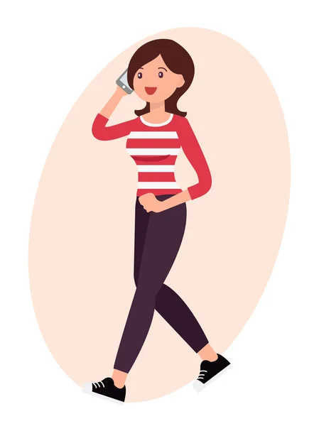 Cartoon character design female woman talk on the smart phone ha