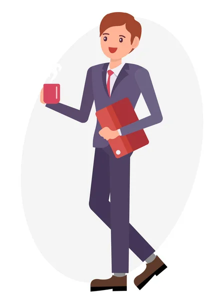 Dessin animé personnage conception mâle homme tenir tasse de café document fichier — Image vectorielle