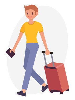 Çizgi film karakteri tasarım erkek seyahat Bagaj pasaportu ile