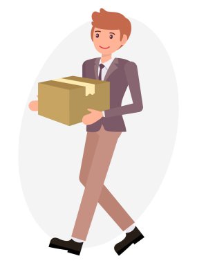 Çizgi film karakteri tasarım erkek office insan iş takım elbiseli taşımak 