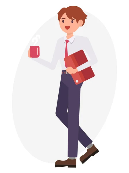 Kreslená postava design mužské muž drží souboru dokumentu šálek kávy — Stockový vektor