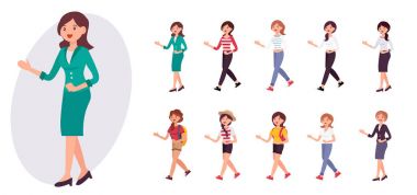 Çizgi film karakteri tasarım kadın banka resepsiyonist hanım içinde