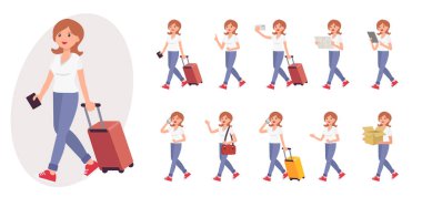 Çizgi film karakteri tasarım kadın koleksiyonu on farklı poz