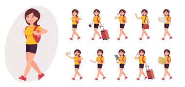 Çizgi film karakteri tasarım kadın koleksiyonu on farklı poz