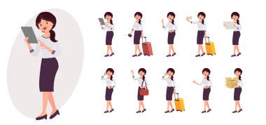 Çizgi film karakteri tasarım kadın koleksiyonu on farklı poz