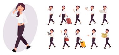 Çizgi film karakteri tasarım kadın koleksiyonu on farklı poz