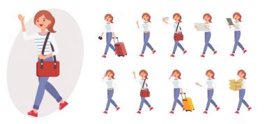 Çizgi film karakteri tasarım kadın koleksiyonu on farklı poz