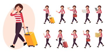 Çizgi film karakteri tasarım kadın koleksiyonu on farklı poz