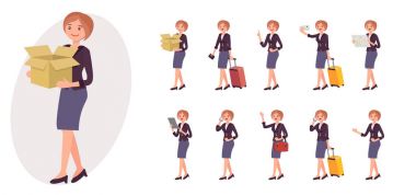 Çizgi film karakteri tasarım kadın koleksiyonu on farklı poz