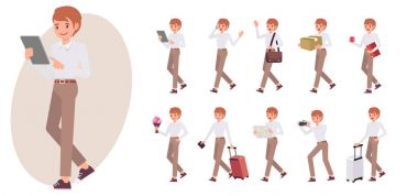 Çizgi film karakteri tasarım erkek koleksiyonu on farklı po