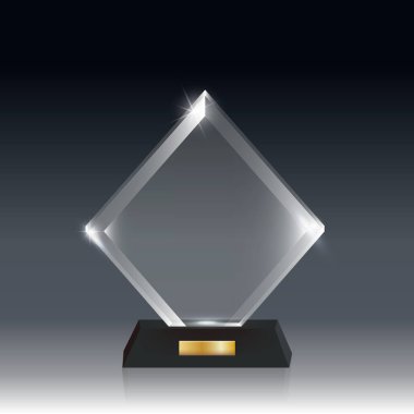 Gerçekçi boş vektör akrilik cam kupa Ödülü koyu gri bg_0