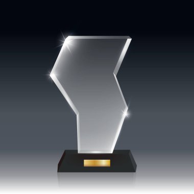 Gerçekçi boş vektör akrilik cam kupa Ödülü koyu gri bg_1