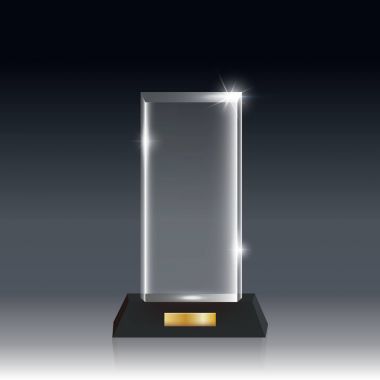 Gerçekçi boş vektör akrilik cam kupa Ödülü koyu gri bg_1