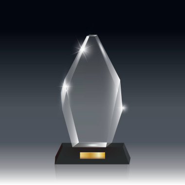 Gerçekçi boş vektör akrilik cam kupa Ödülü koyu gri bg_1