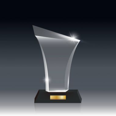 Gerçekçi boş vektör akrilik cam kupa Ödülü koyu gri bg_3