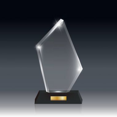 Gerçekçi boş vektör akrilik cam kupa Ödülü koyu gri bg_3