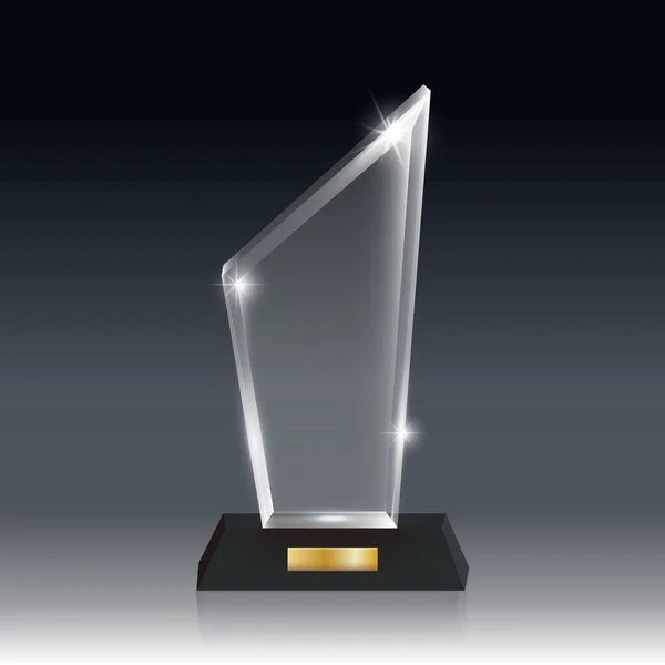 Prêmio de troféu de vidro acrílico vetorial em branco realista cinza escuro bg _ 0 — Vetor de Stock