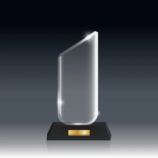 Premio de trofeo de vidrio acrílico vector en blanco realista gris oscuro bg _ 0 — Vector de stock
