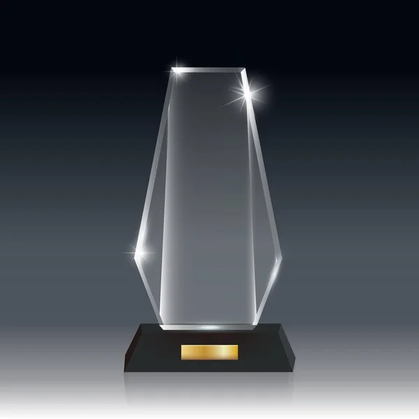 Prêmio de troféu de vidro acrílico vetorial em branco realista cinza escuro bg _ 0 —  Vetores de Stock