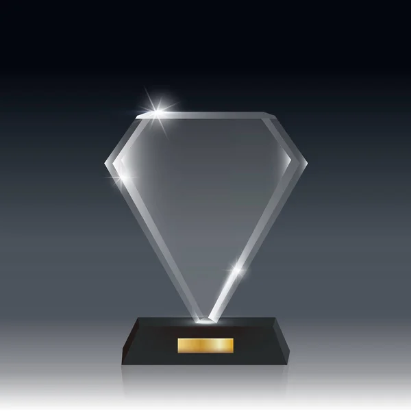 Prêmio de troféu de vidro acrílico vetorial em branco realista cinza escuro bg _ 1 — Vetor de Stock