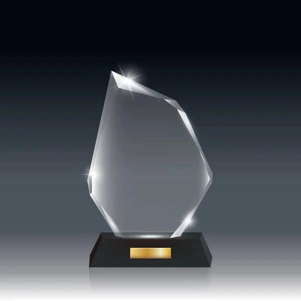 Prêmio de troféu de vidro acrílico vetorial em branco realista cinza escuro bg _ 1 — Vetor de Stock