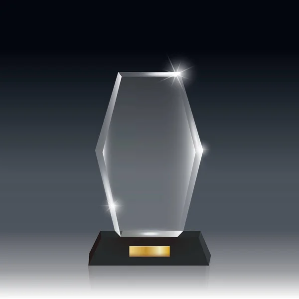 Prêmio de troféu de vidro acrílico vetorial em branco realista cinza escuro bg _ 2 —  Vetores de Stock