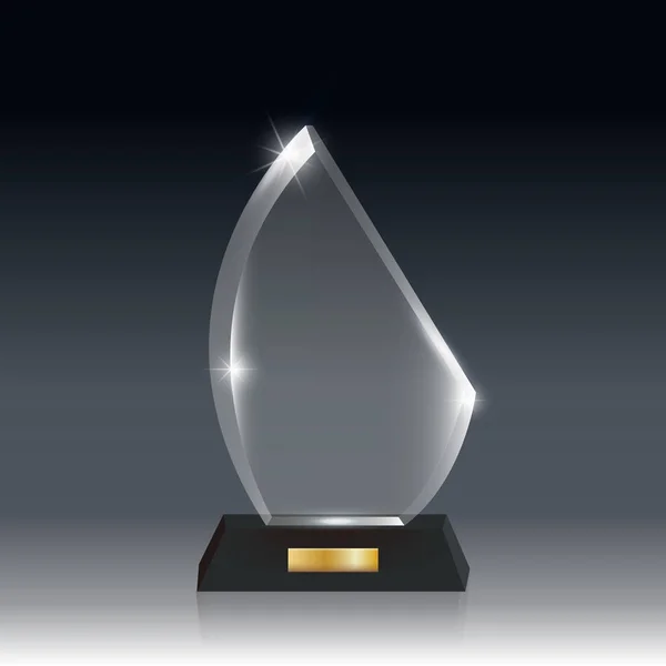 Premio de trofeo de vidrio acrílico vector en blanco realista gris oscuro bg _ 2 — Vector de stock