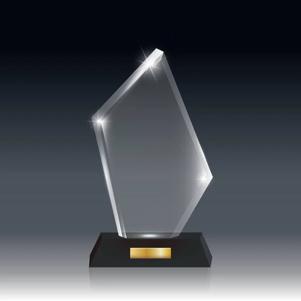 Premio de trofeo de vidrio acrílico vector en blanco realista gris oscuro bg _ 3 — Archivo Imágenes Vectoriales
