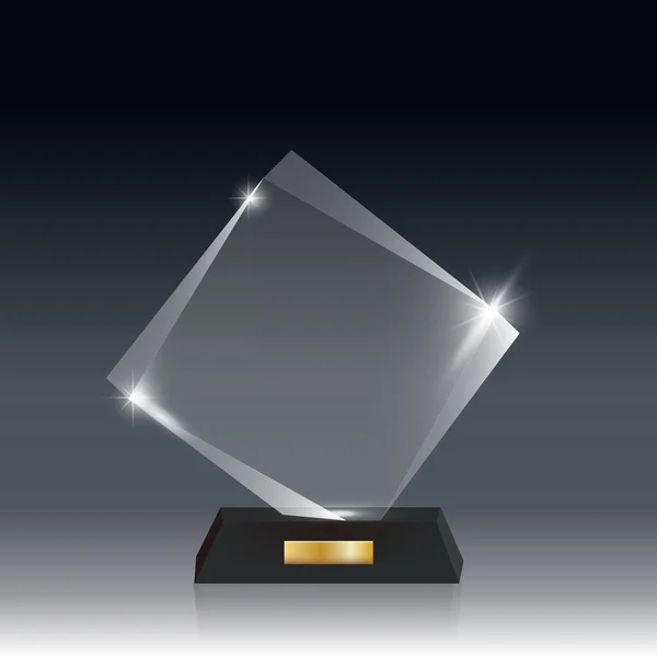 Prêmio de troféu de vidro acrílico vetorial em branco realista cinza escuro bg _ 5 — Vetor de Stock