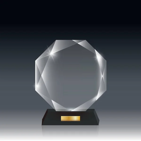 Premio de trofeo de vidrio acrílico vector en blanco realista gris oscuro bg _ 5 — Vector de stock